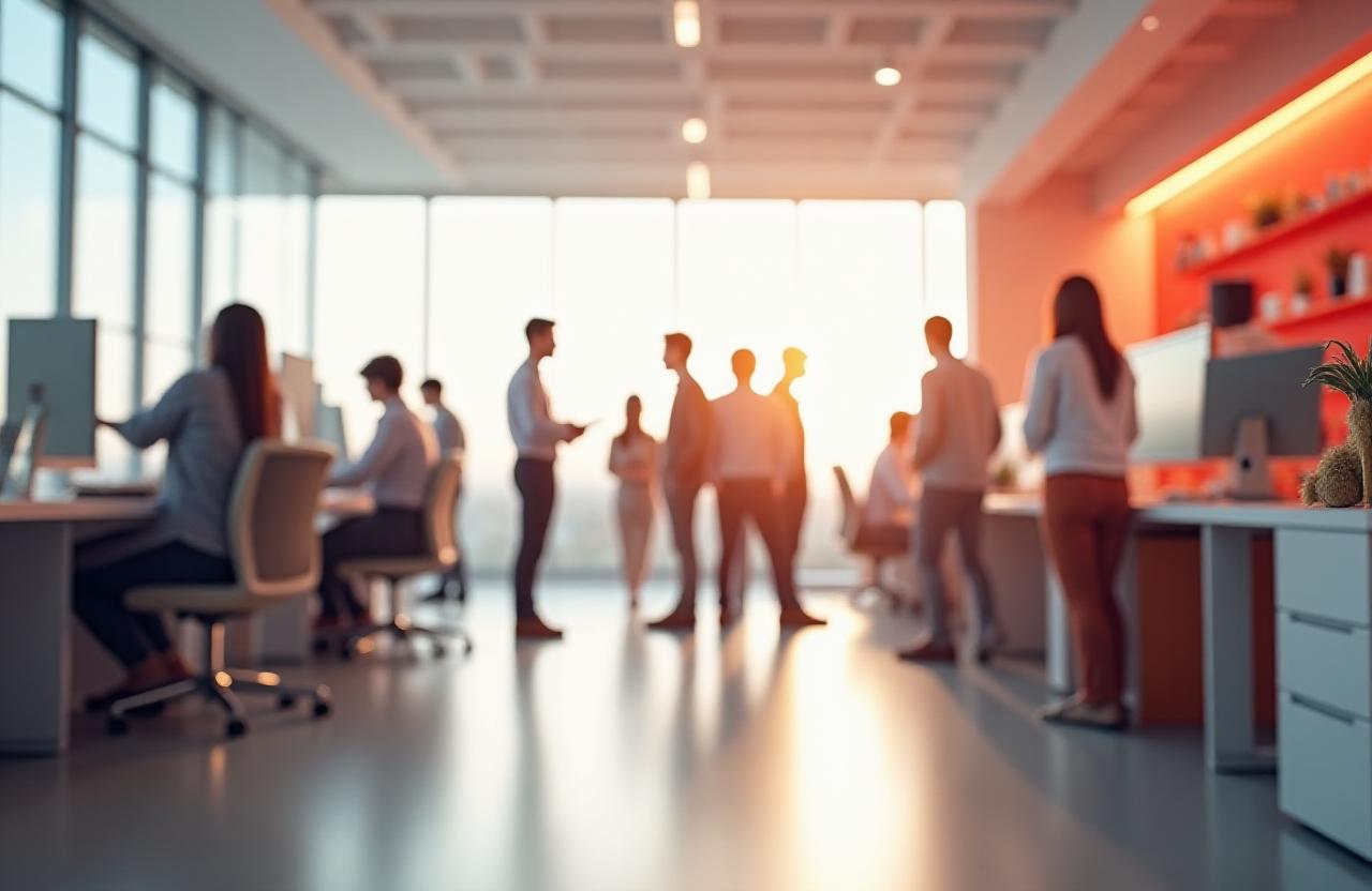 Team working in a modern office with origami animal decorations